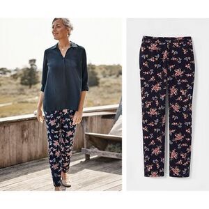 J. Jill Precision Stretch Navy Floral High-Rise Slim Leg Ankle Pants Size 18
